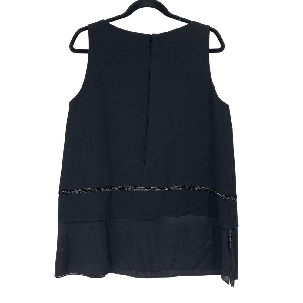 Carmen Marc Valvo Sleeveless Crepe Blouse Womens Sz XL Black Beaded Sheer Trim - Picture 2 of 7